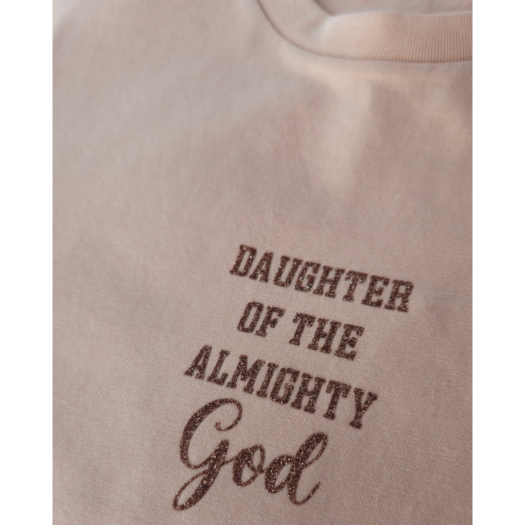 DAUGHTER OF THE ALMIGHTY GOD - Peach T-shirt with a beautiful glittery print